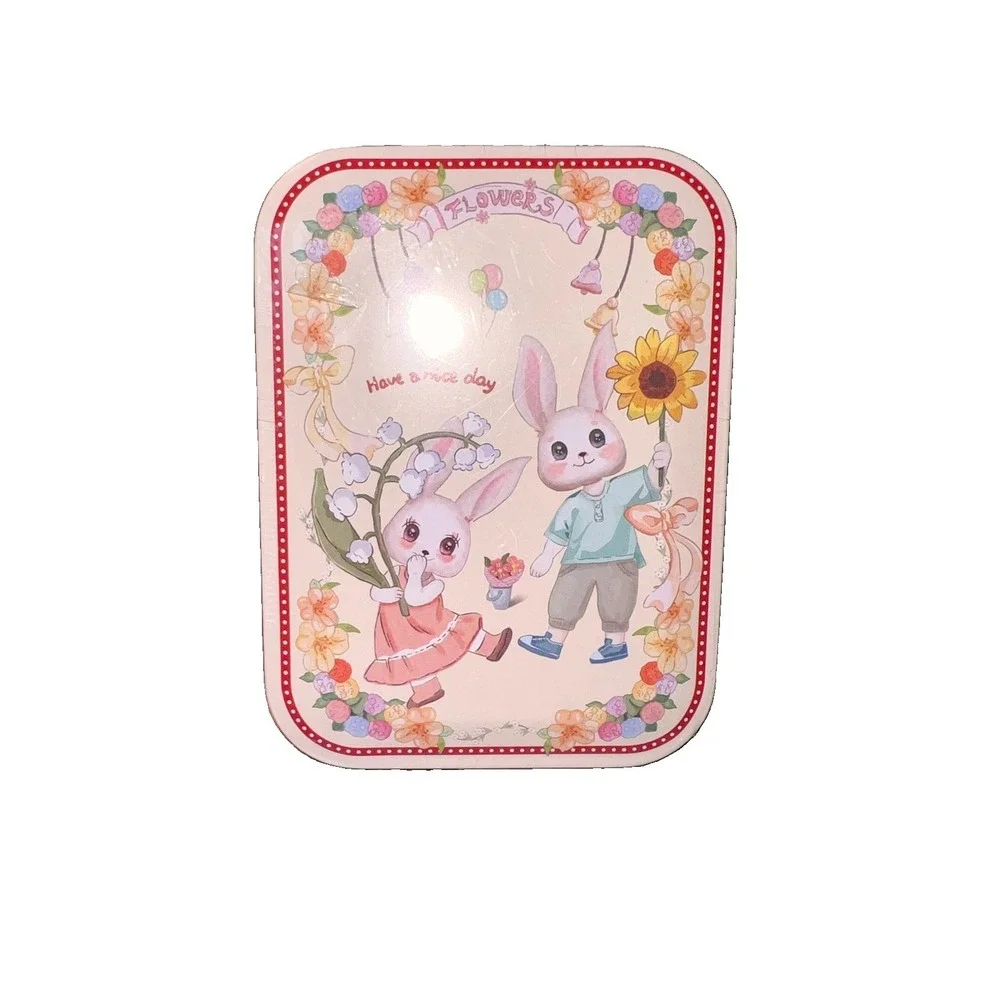 Kawaii Pastel Bunny Picnic Metal Tin Box Red Storage Case Cottagecore Cute New